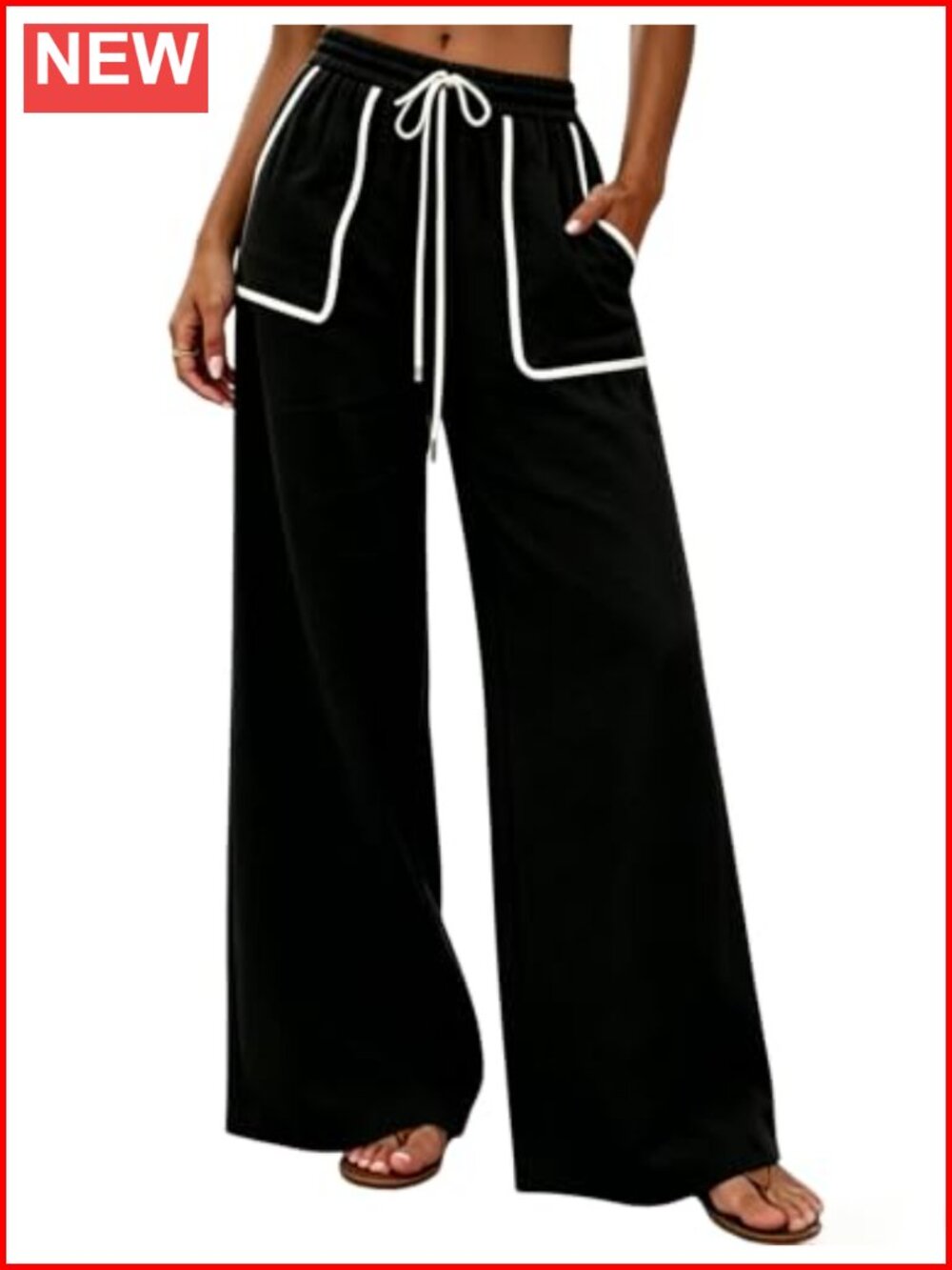 Women's Wide Leg Palazzo Pants High Waisted Drawstring Casual Trousers